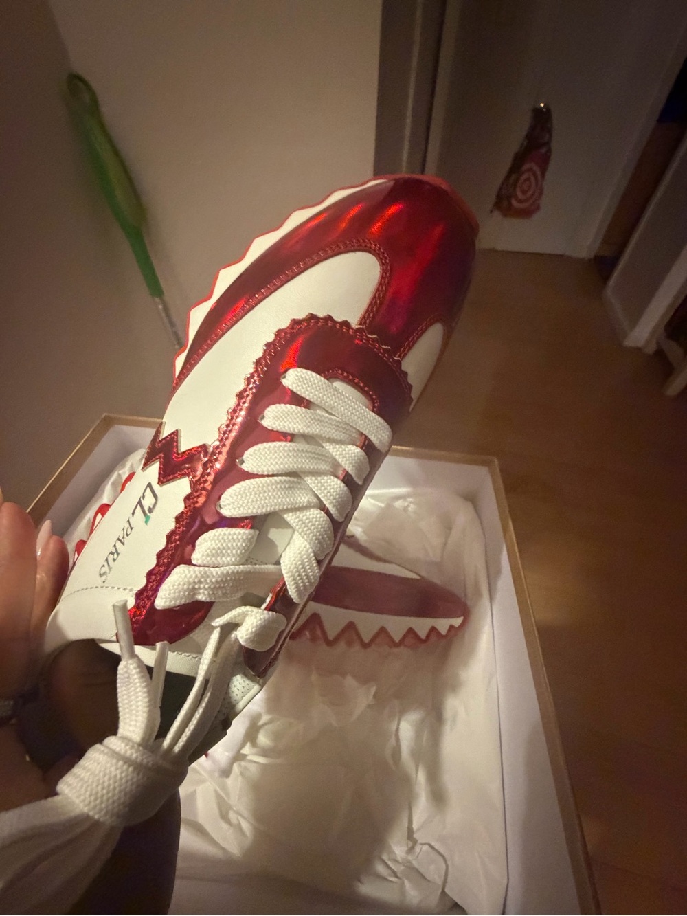 Christian Louboutin Women’s Red & White Metallic Sneakers - Picture 6 of 7